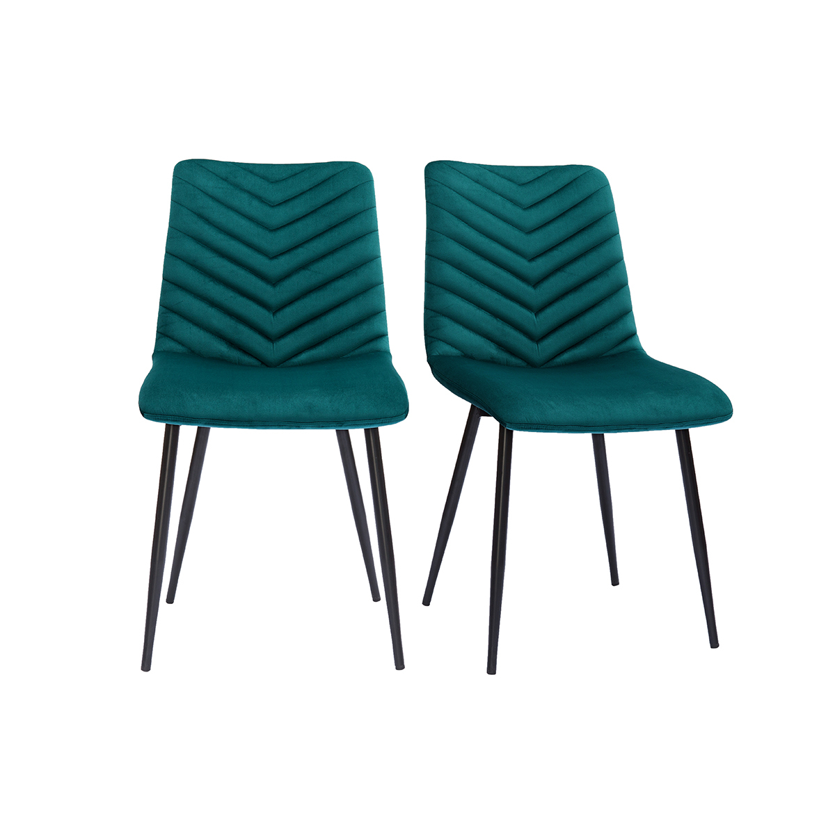 Set de 2 sillas de diseño de terciopelo azul petróleo y metal negro PUMPKIN