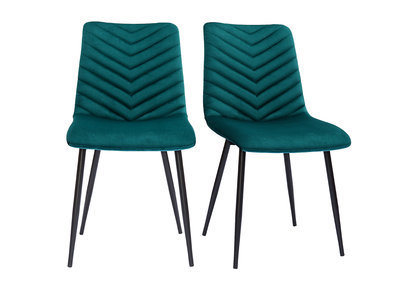 Set de 2 sillas de diseño de terciopelo azul petróleo y metal negro PUMPKIN