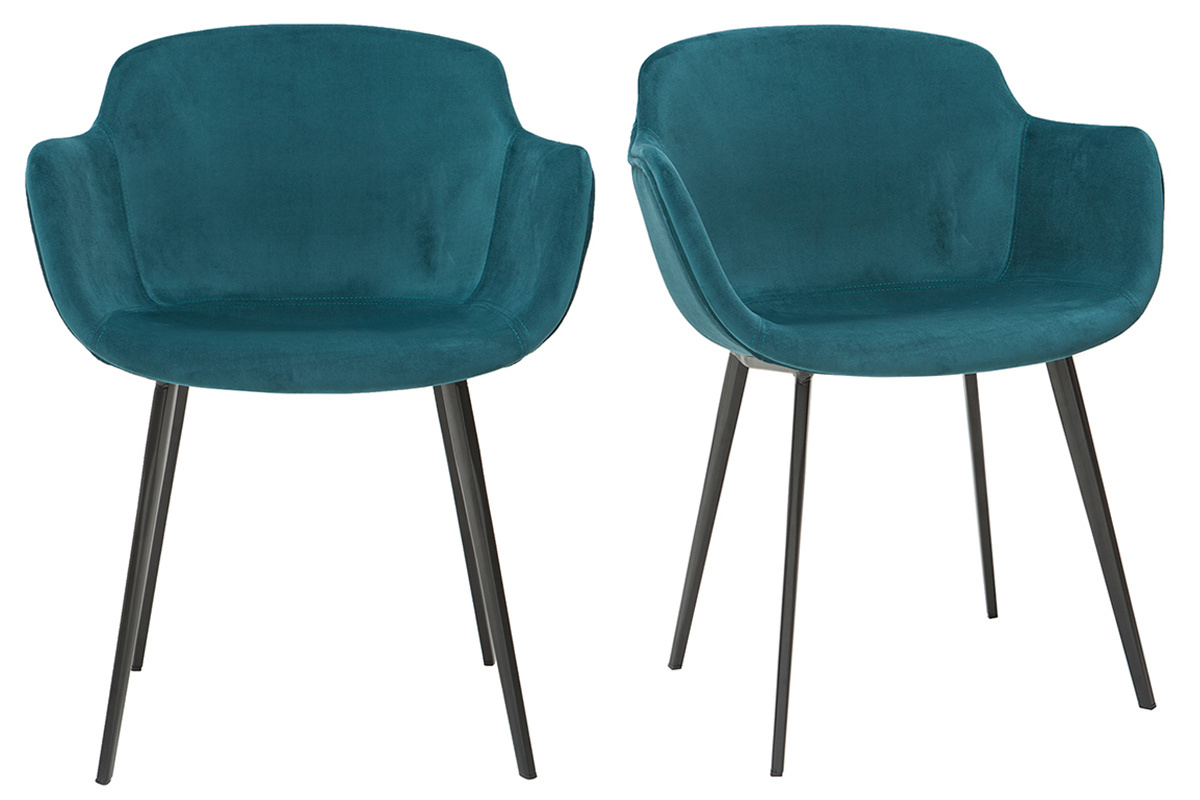 Set de 2 sillas de diseo de terciopelo azul petrleo y metal negro SAKE
