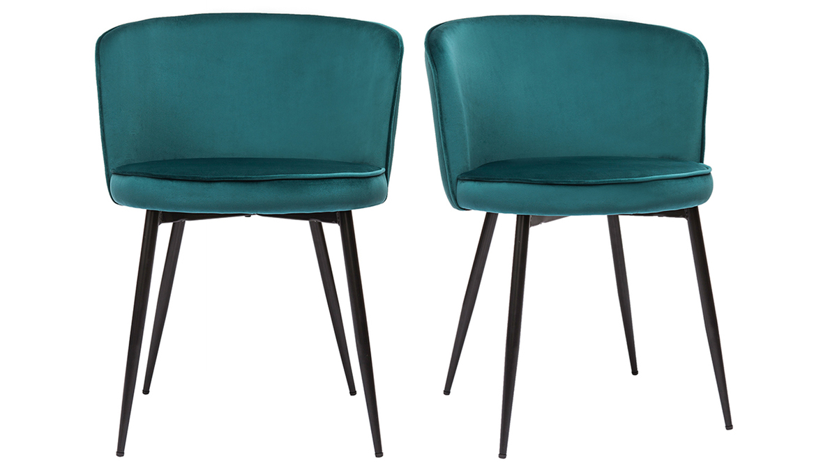 Set de 2 sillas de diseo de terciopelo azul petrleo y metal negro SERIF