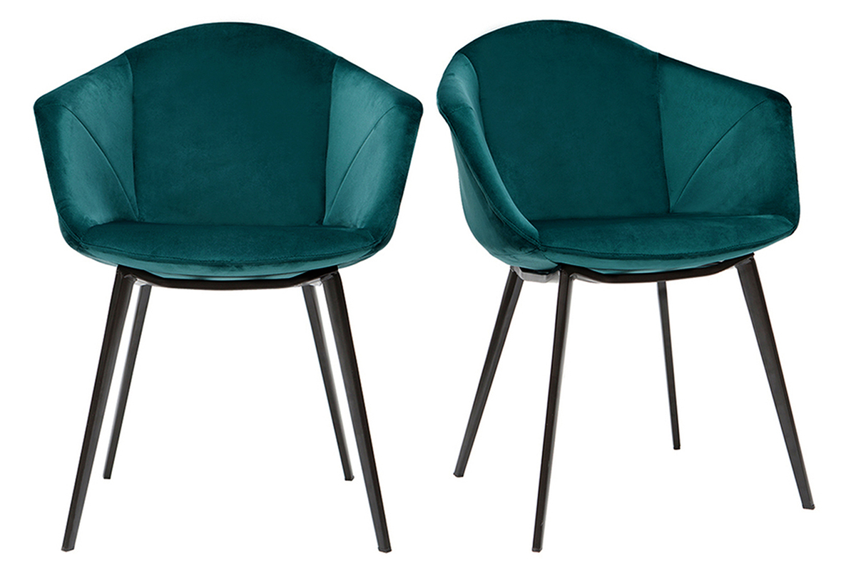 Set de 2 sillas de diseo de terciopelo azul petrleo y metal TAYA