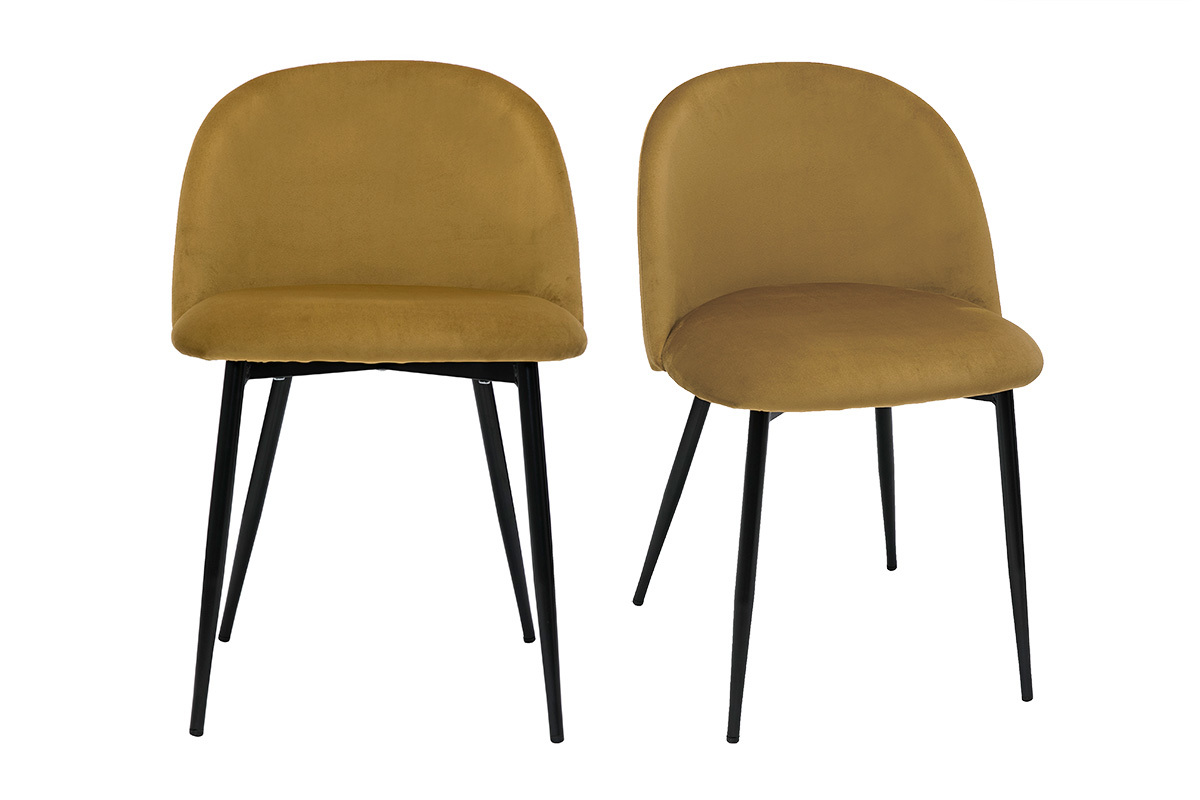 Set de 2sillas de diseo de terciopelo bronce y metal negro CELESTE
