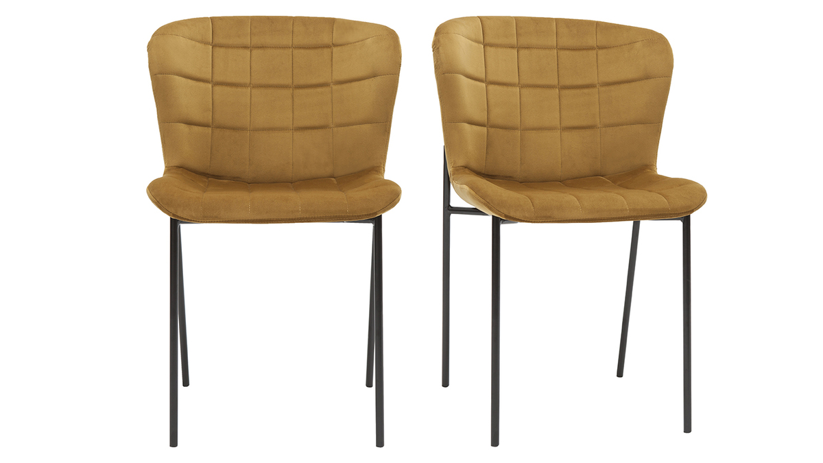 Set de 2 sillas de diseo de terciopelo bronce y metal negro SAIGA