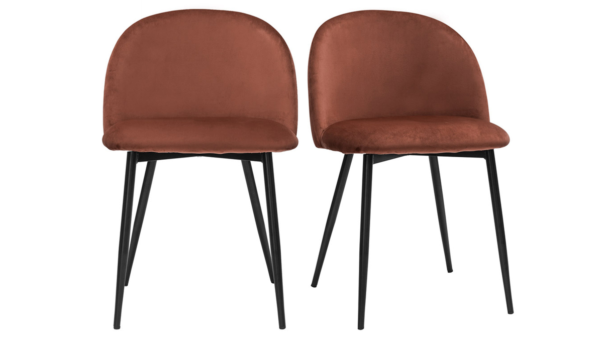 Set de 2 sillas de diseo de terciopelo color terracota y metal negro CELESTE