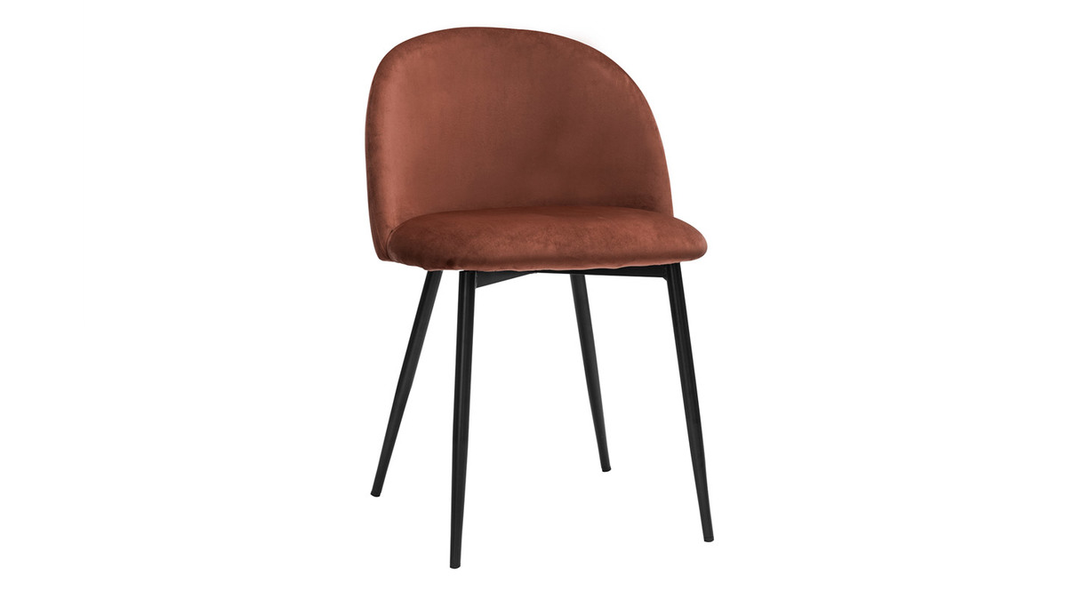 Set de 2 sillas de diseo de terciopelo color terracota y metal negro CELESTE