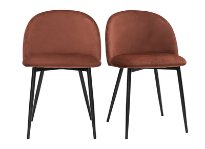 Set de 2 sillas de diseño de terciopelo color terracota y metal negro CELESTE