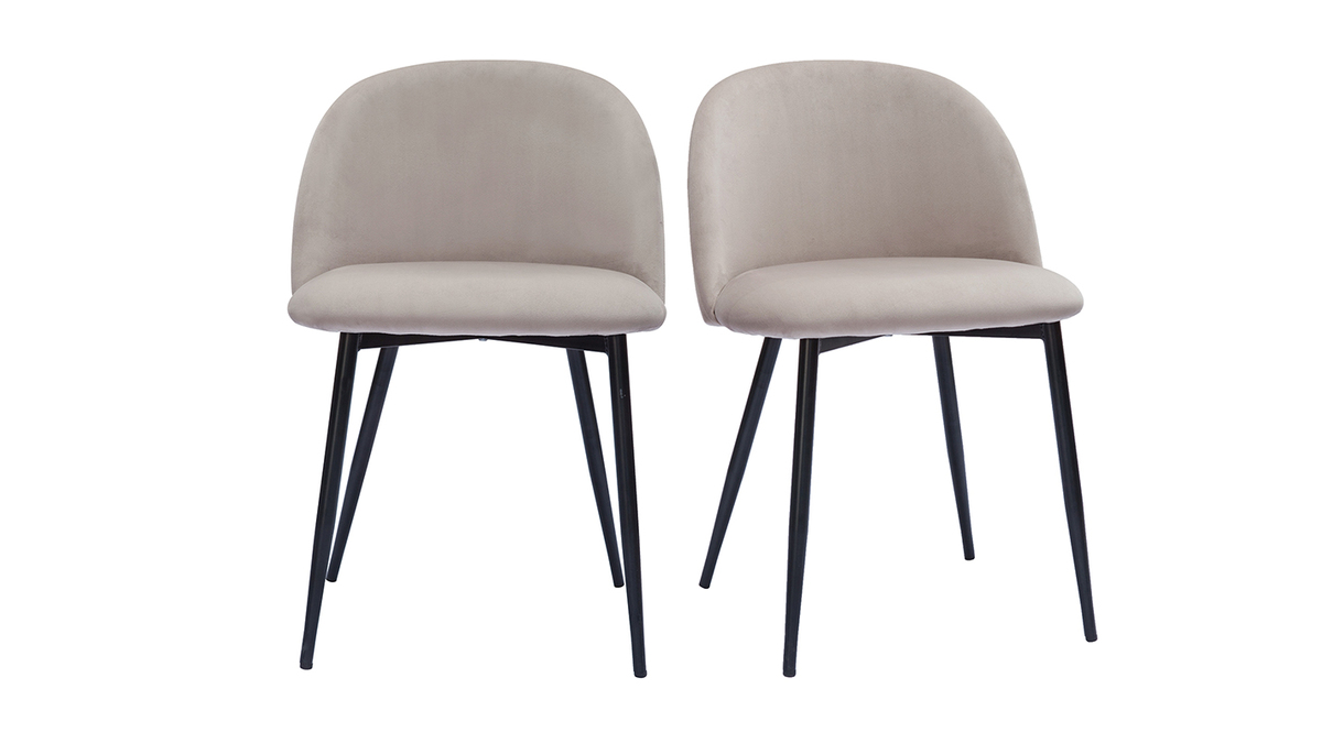 Set de 2 sillas de diseo de terciopelo color topo y metal negro CELESTE