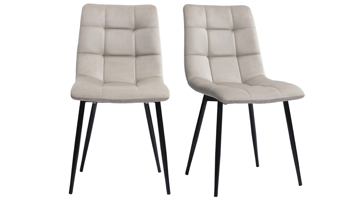Set de 2 sillas de diseo de terciopelo color topo y metal negro MAXWELL