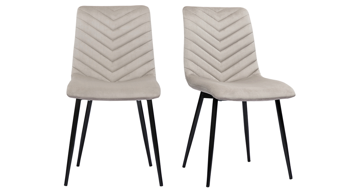 Set de 2 sillas de diseo de terciopelo color topo y metal negro PUMPKIN