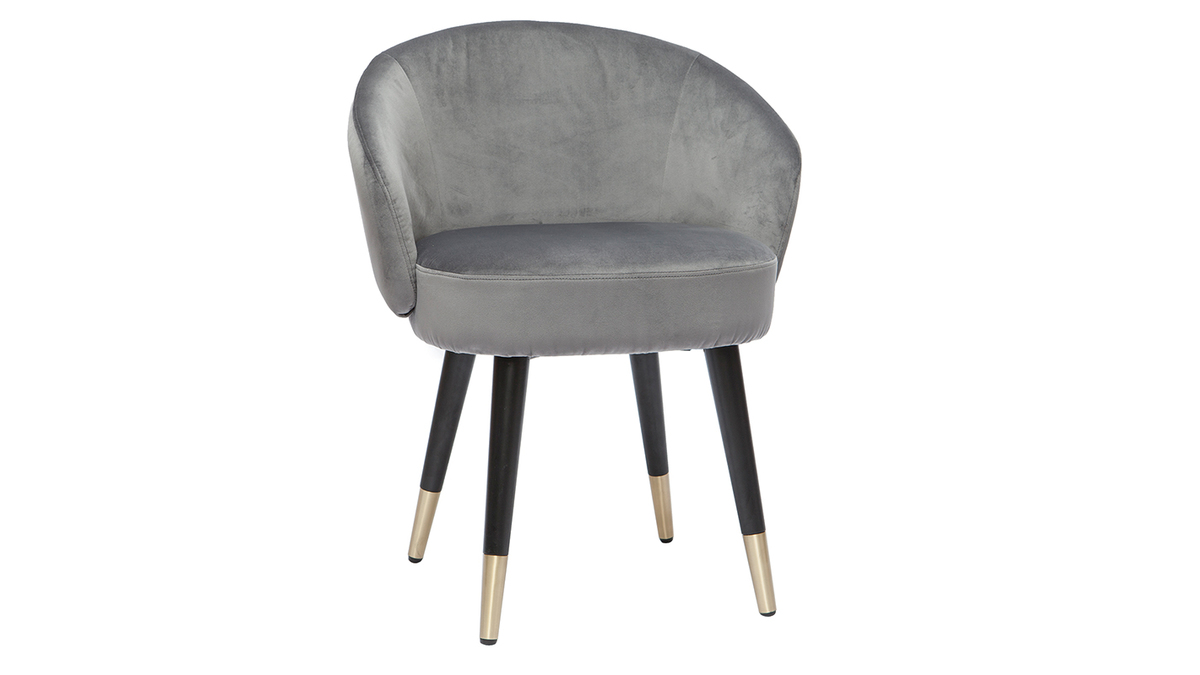 Set de 2 sillas de diseo de terciopelo gris y patas de metal negro BRIZO