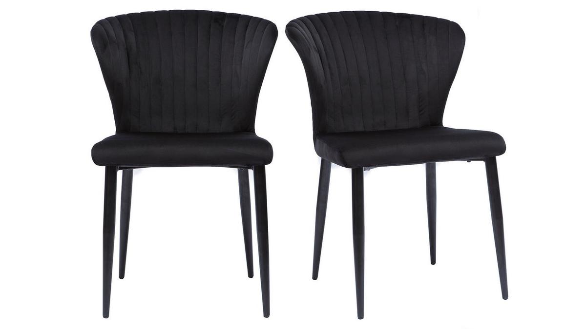 Set de 2 sillas de diseo de terciopelo negro KAYEL