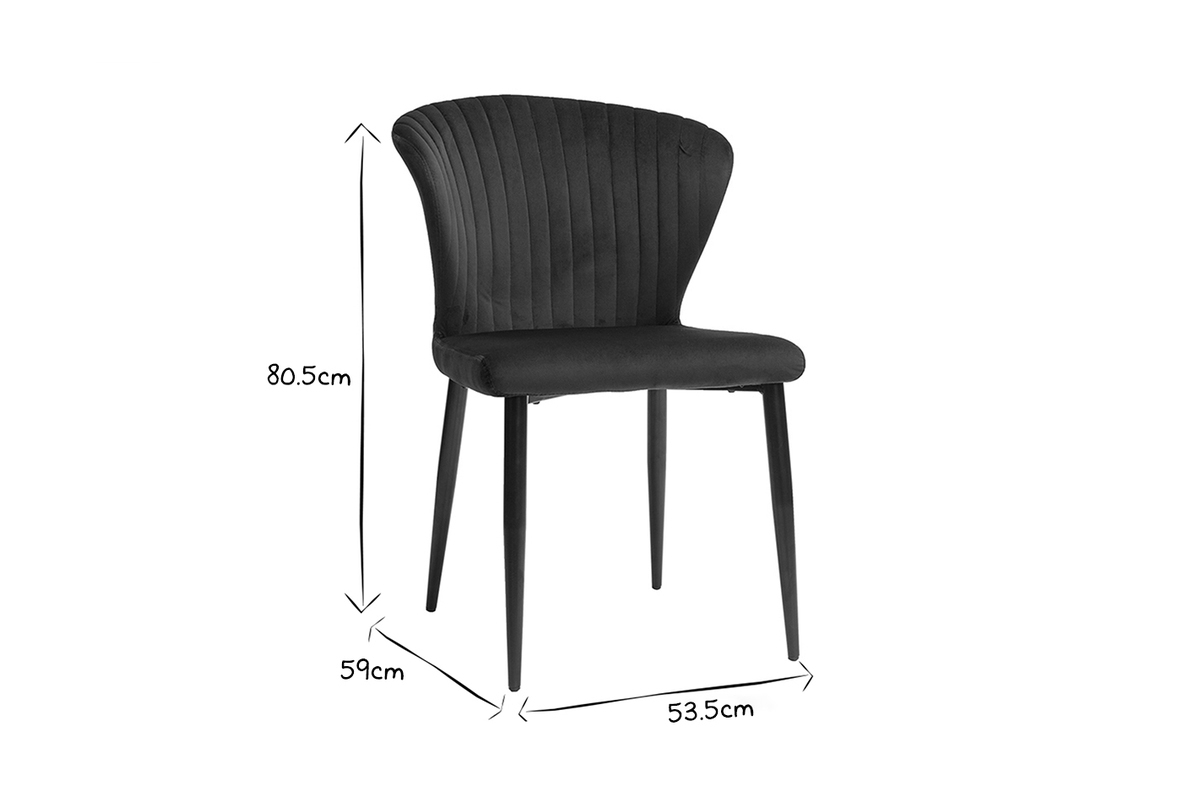 Set de 2 sillas de diseo de terciopelo negro KAYEL