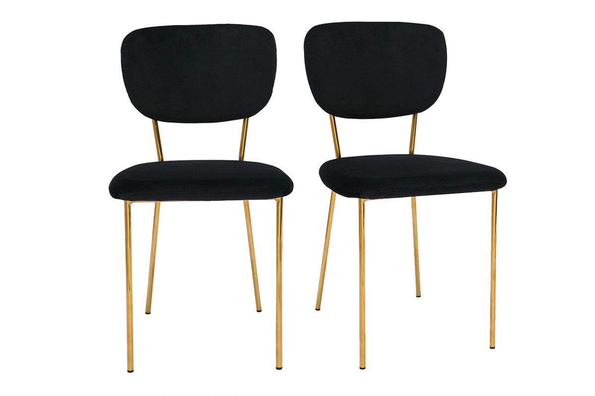 Set de 2sillas de diseo de terciopelo negro y metal dorado LEPIDUS