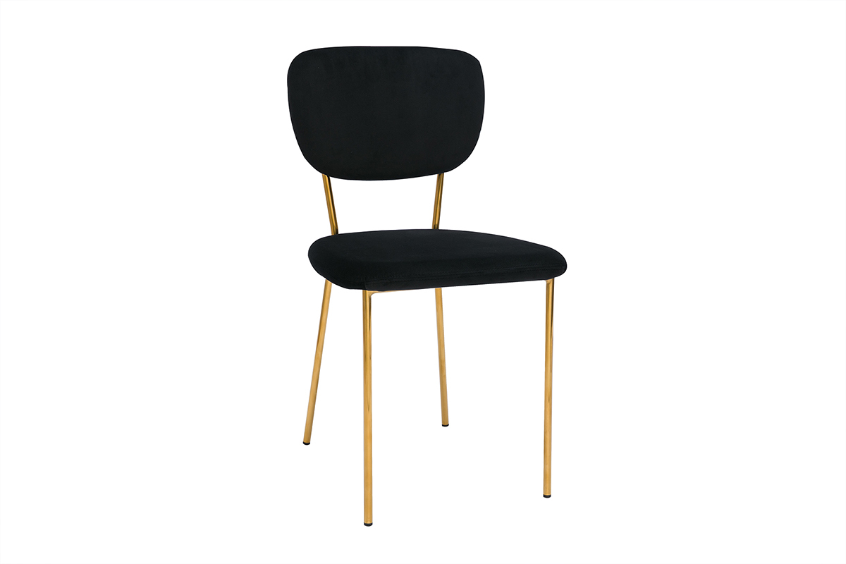 Set de 2sillas de diseo de terciopelo negro y metal dorado LEPIDUS