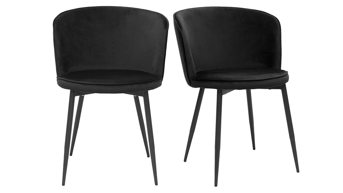 Set de 2 sillas de diseo de terciopelo negro y metal negro SERIF