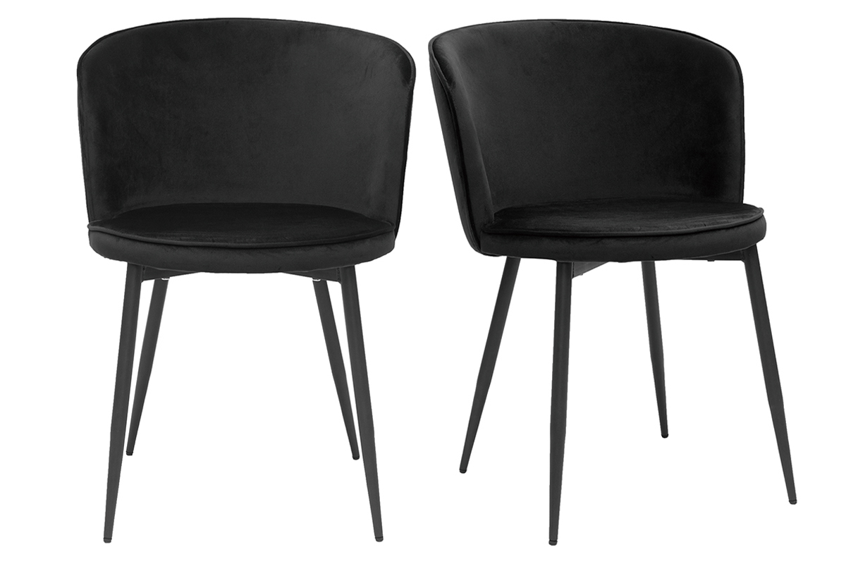 Set de 2 sillas de diseo de terciopelo negro y metal negro SERIF
