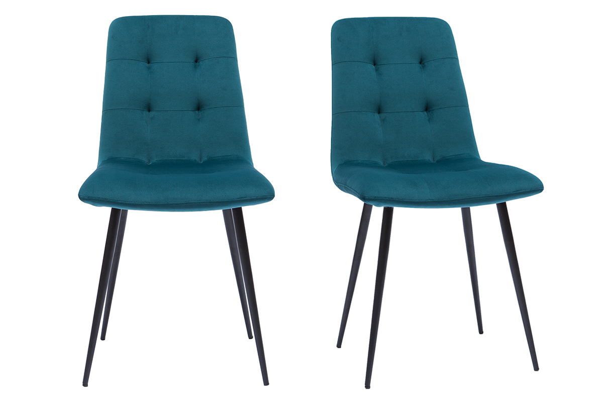 Set de 2sillas de diseo de terciopelo tapizadas azul petrleo y metal negro ESCAPE