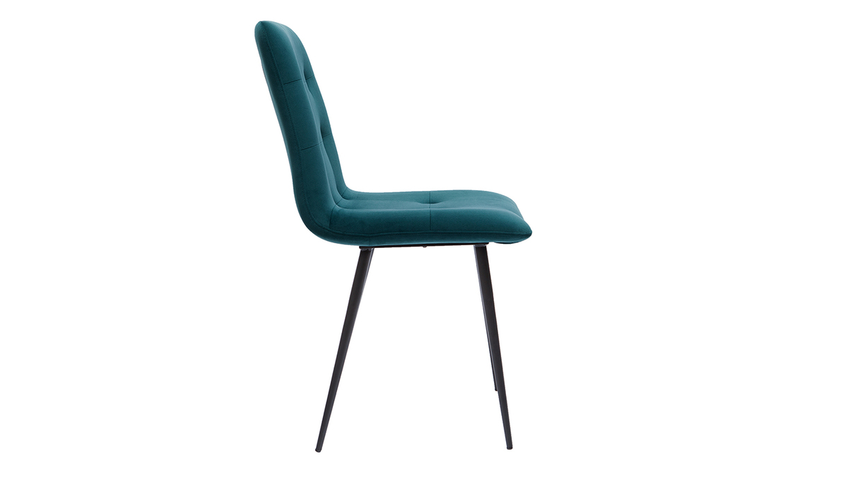 Set de 2 sillas de diseño de terciopelo tapizadas azul petróleo y metal negro ESCAPE