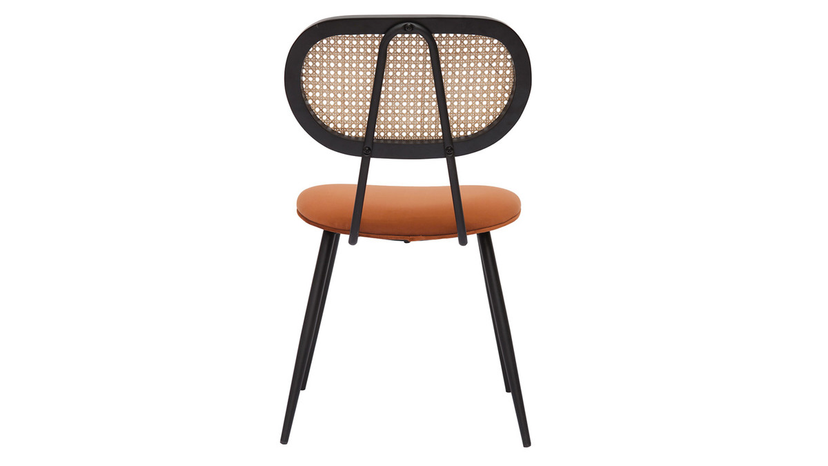 Set de 2 sillas de diseo de terciopelo terracota, metal negro y rejilla de ratn natural TOLMA