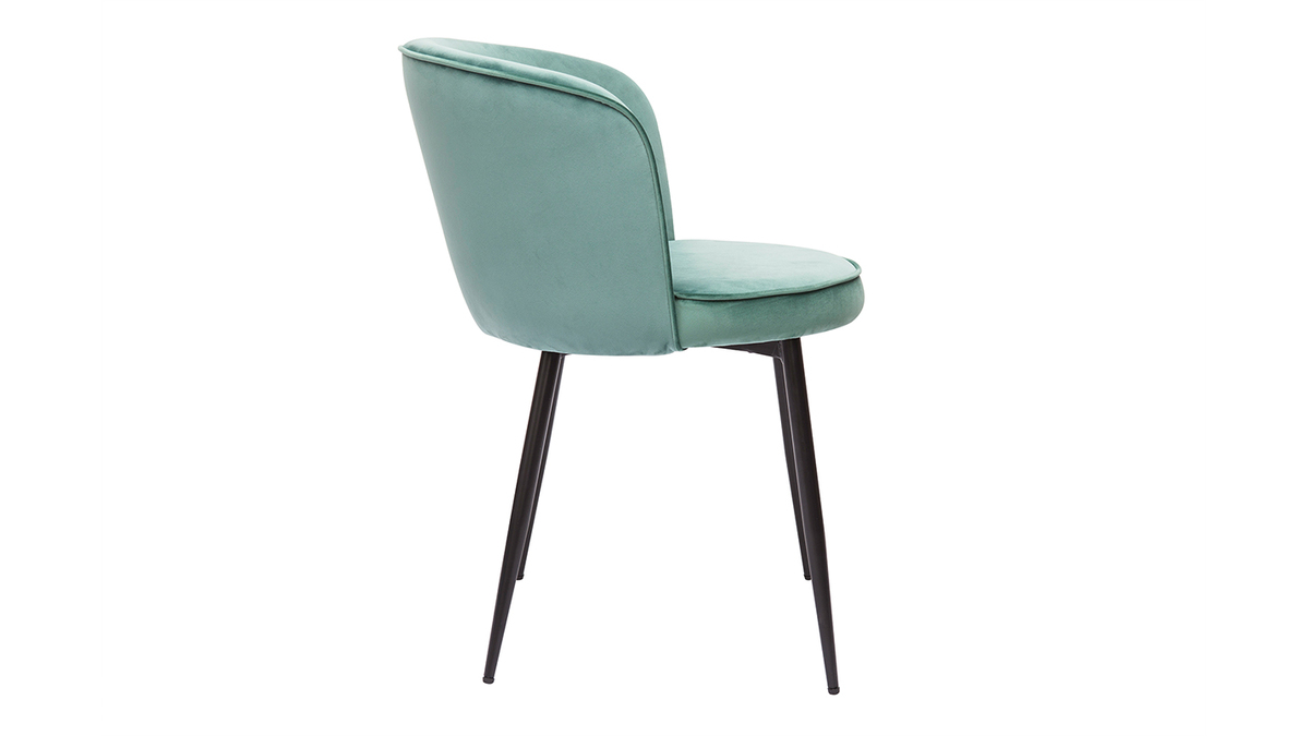 Set de 2 sillas de diseño de terciopelo verde celadón y metal negro SERIF