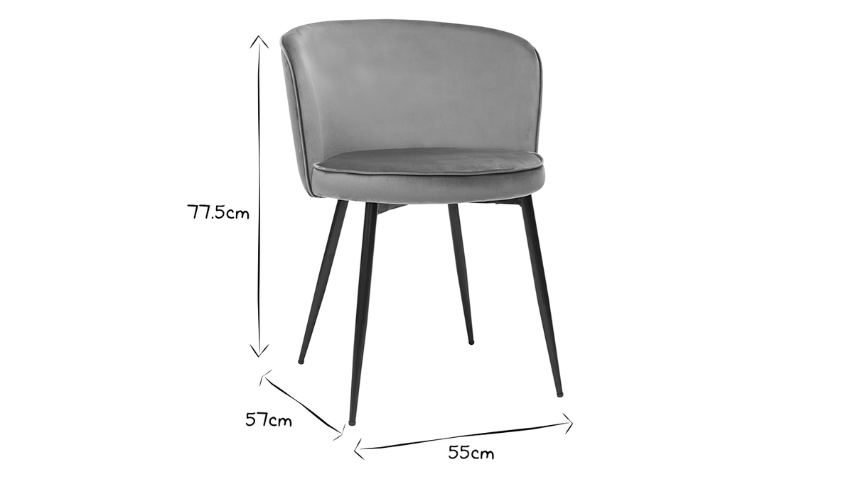 Set de 2 sillas de diseño de terciopelo verde celadón y metal negro SERIF