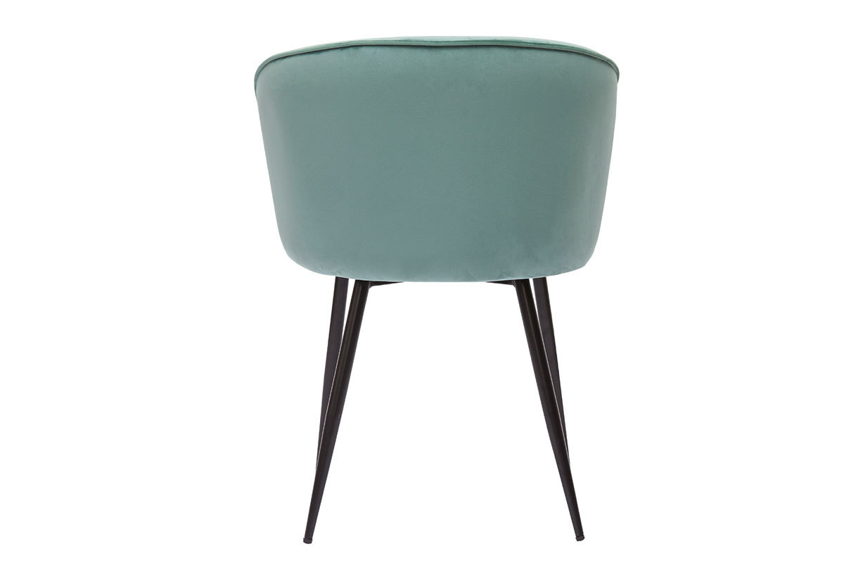 Set de 2 sillas de diseo de terciopelo verde celadn y metal negro SERIF