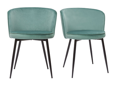 Set de 2 sillas de diseño de terciopelo verde celadón y metal negro SERIF