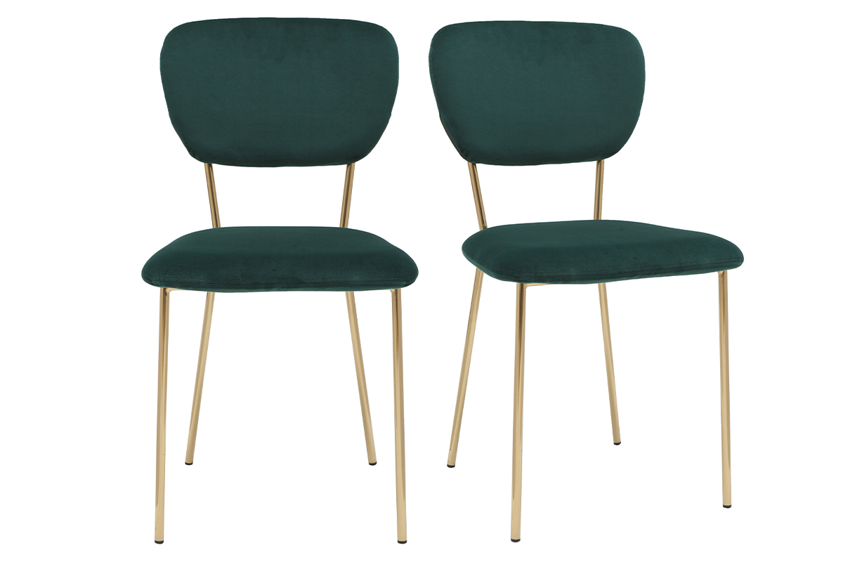 Set de 2sillas de diseo de terciopelo verde oscuro y metal dorado LEPIDUS