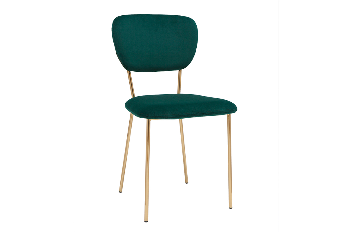Set de 2sillas de diseo de terciopelo verde oscuro y metal dorado LEPIDUS