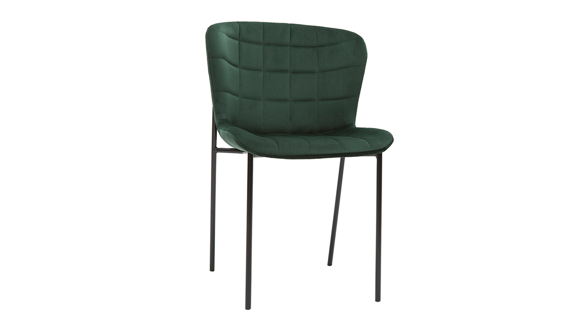 Set de 2 sillas de diseo de terciopelo verde oscuro y metal negro SAIGA