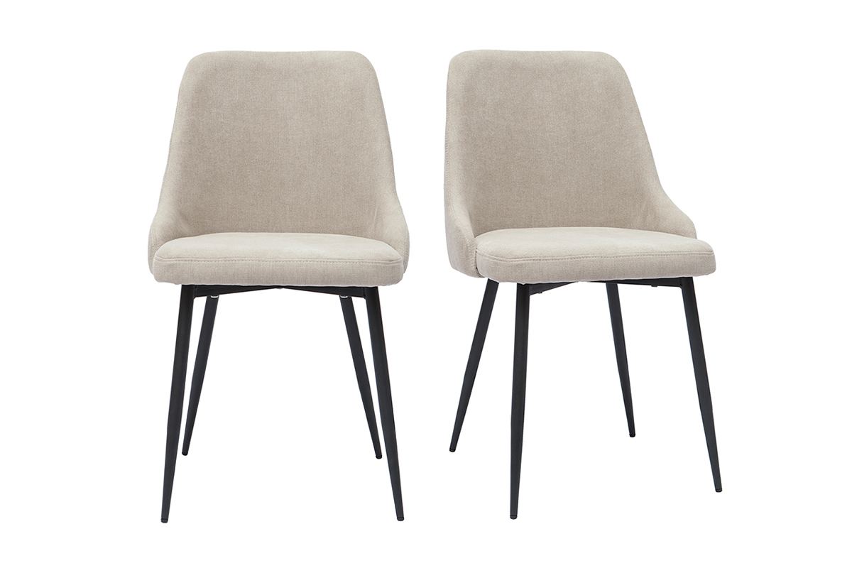 Set de 2sillas de diseo efecto aterciopelado color natural y metal negro CULT