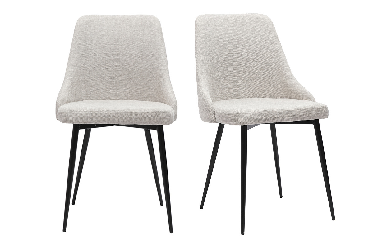 Set de 2sillas de diseo efecto aterciopelado color natural y metal negro CULT