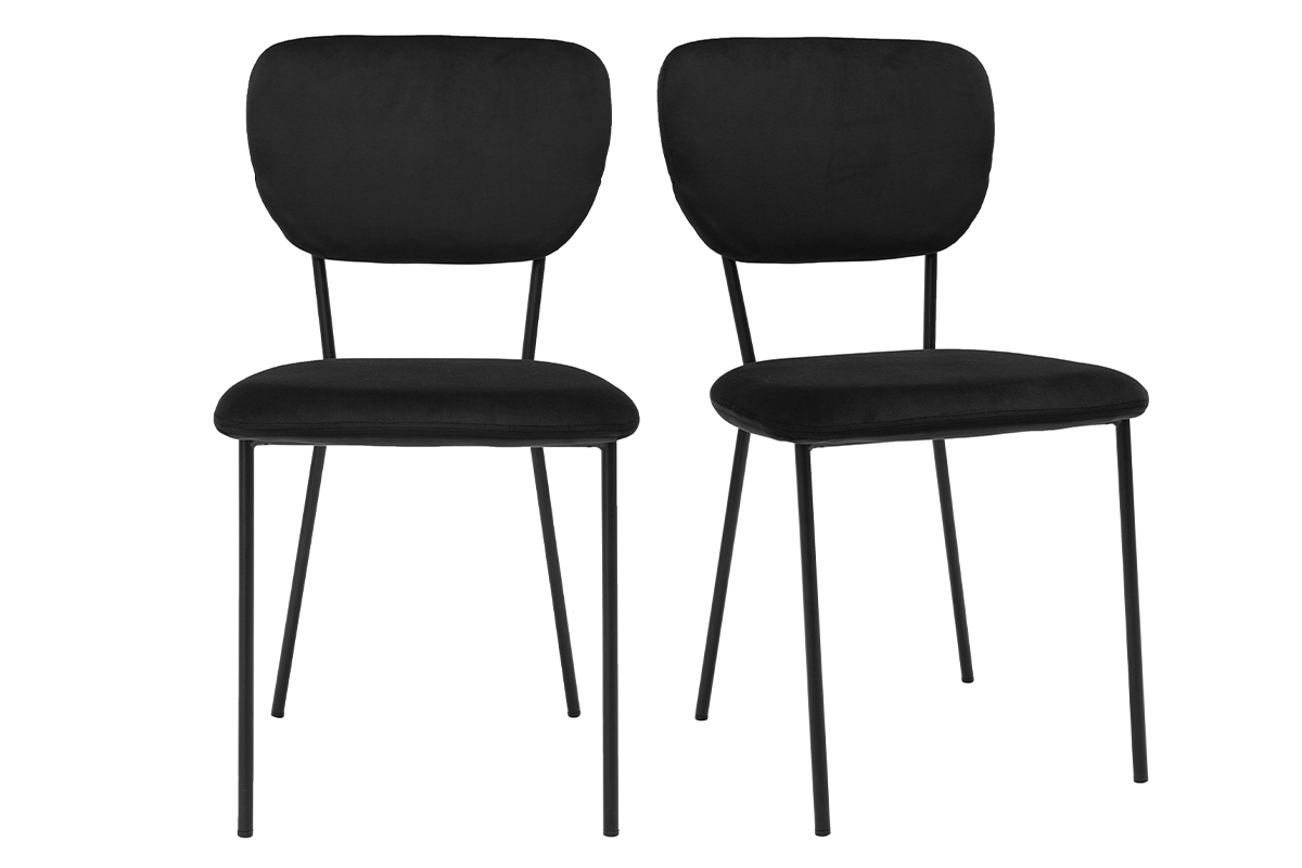 Set de 2sillas de diseo en terciopelo negro con estructura de metal negro LEPIDUS