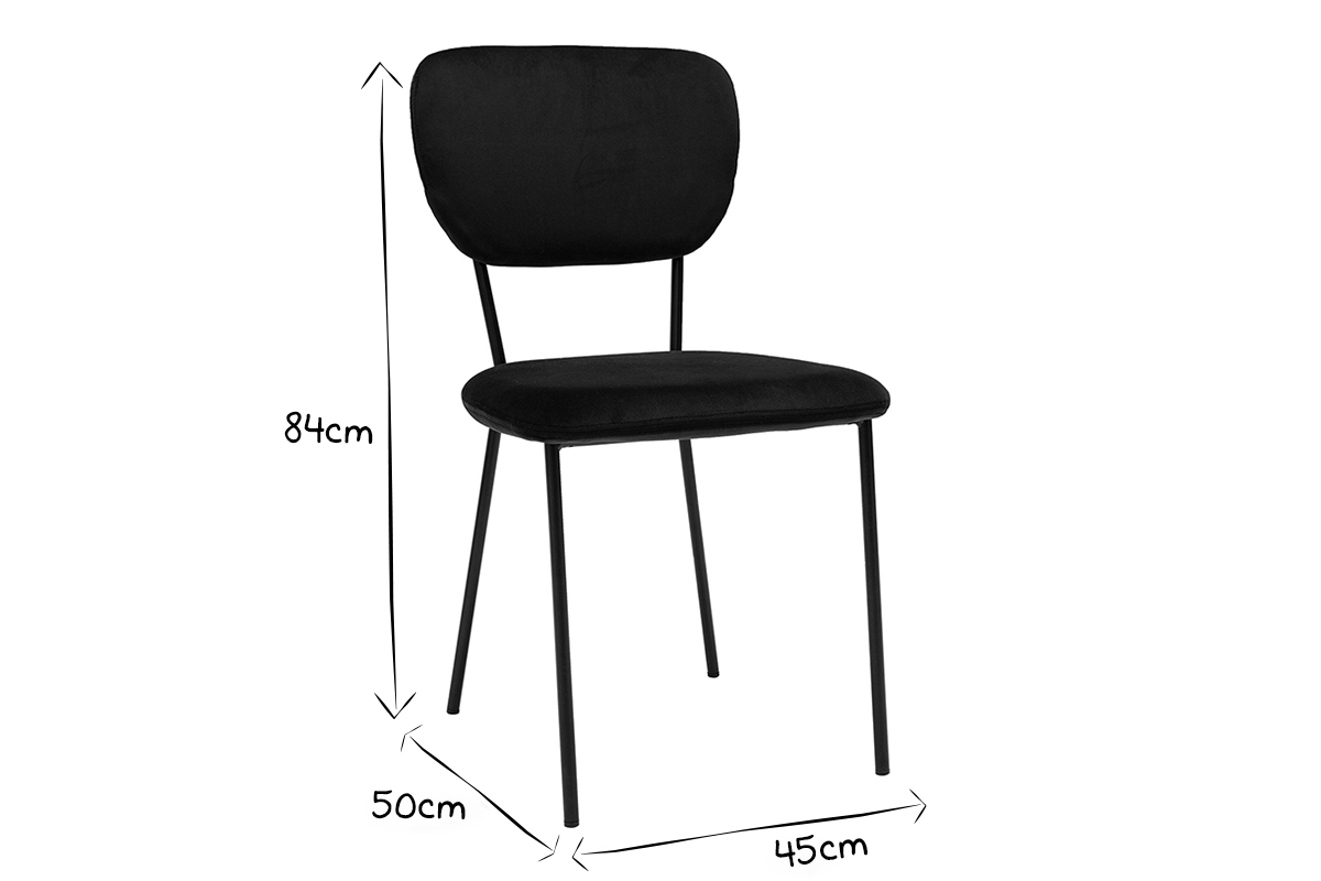 Set de 2sillas de diseo en terciopelo negro con estructura de metal negro LEPIDUS