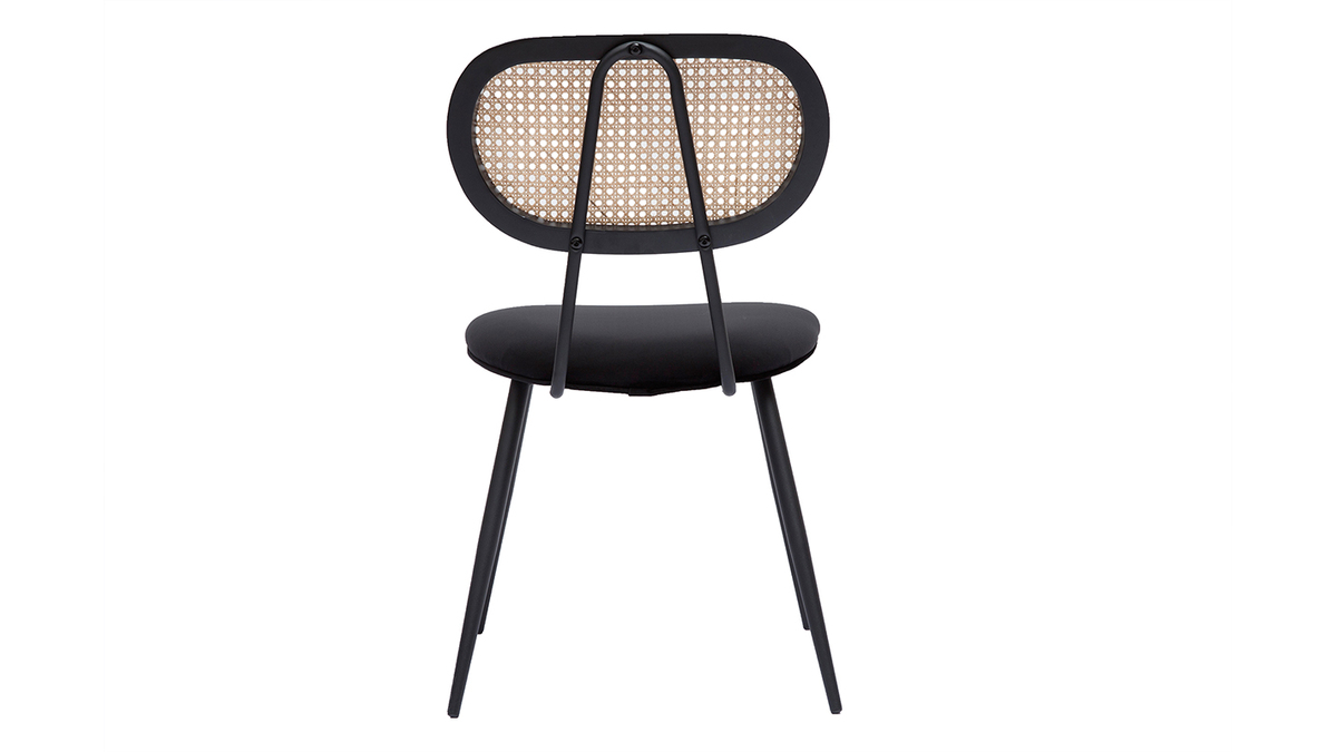 Set de 2 sillas de diseo negras de terciopelo, metal y rejilla de ratn natural TOLMA