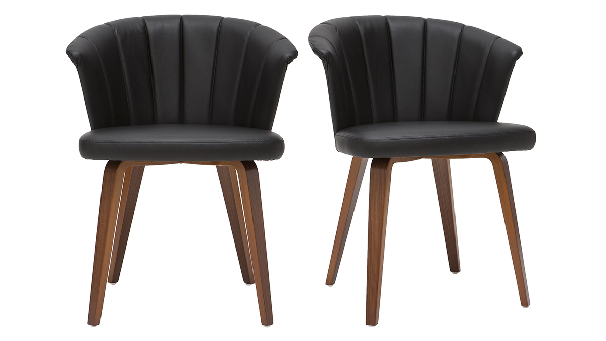 Set de 2 sillas de diseo negro y nogal oscuro ALBIN