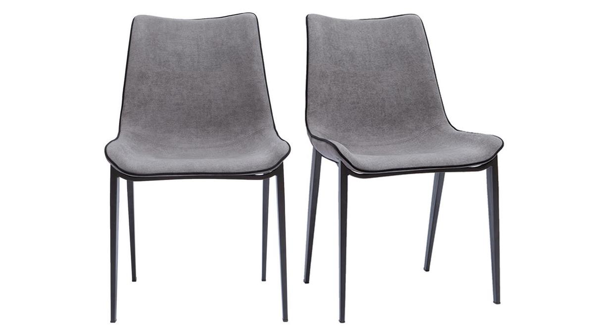 Set de 2 sillas de diseo tejido efecto aterciopelado texturizado gris y metal BLAZE