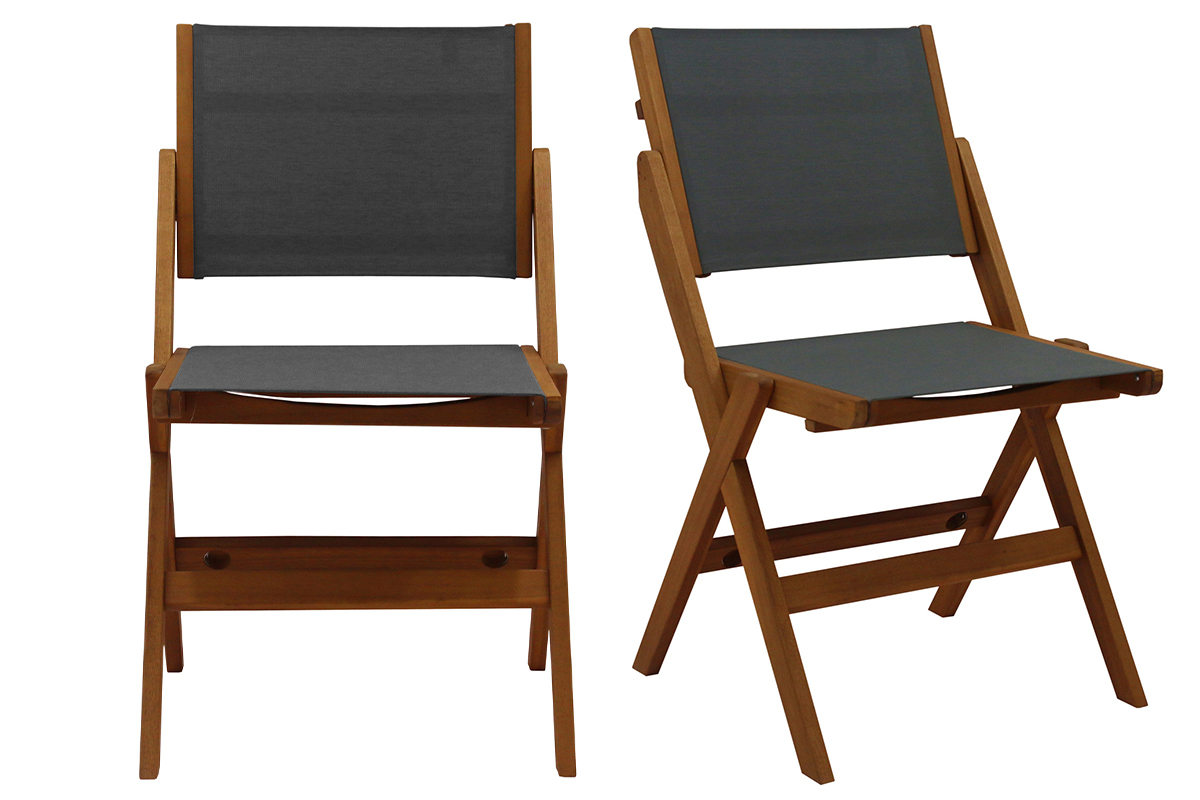 Set de 2 sillas de jardn plegables de madera maciza y gris oscuro APIK