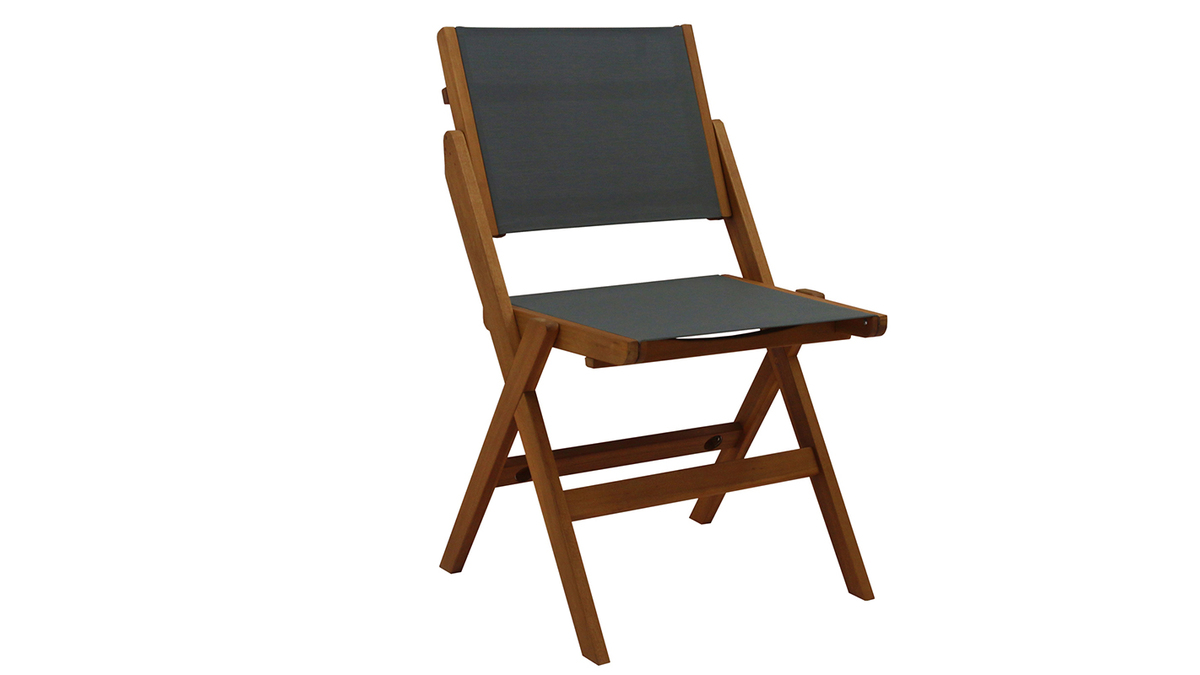 Set de 2 sillas de jardn plegables de madera maciza y gris oscuro APIK