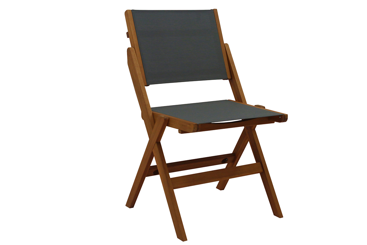 Set de 2 sillas de jardn plegables de madera maciza y gris oscuro APIK