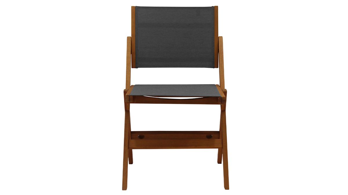 Set de 2 sillas de jardn plegables de madera maciza y gris oscuro APIK