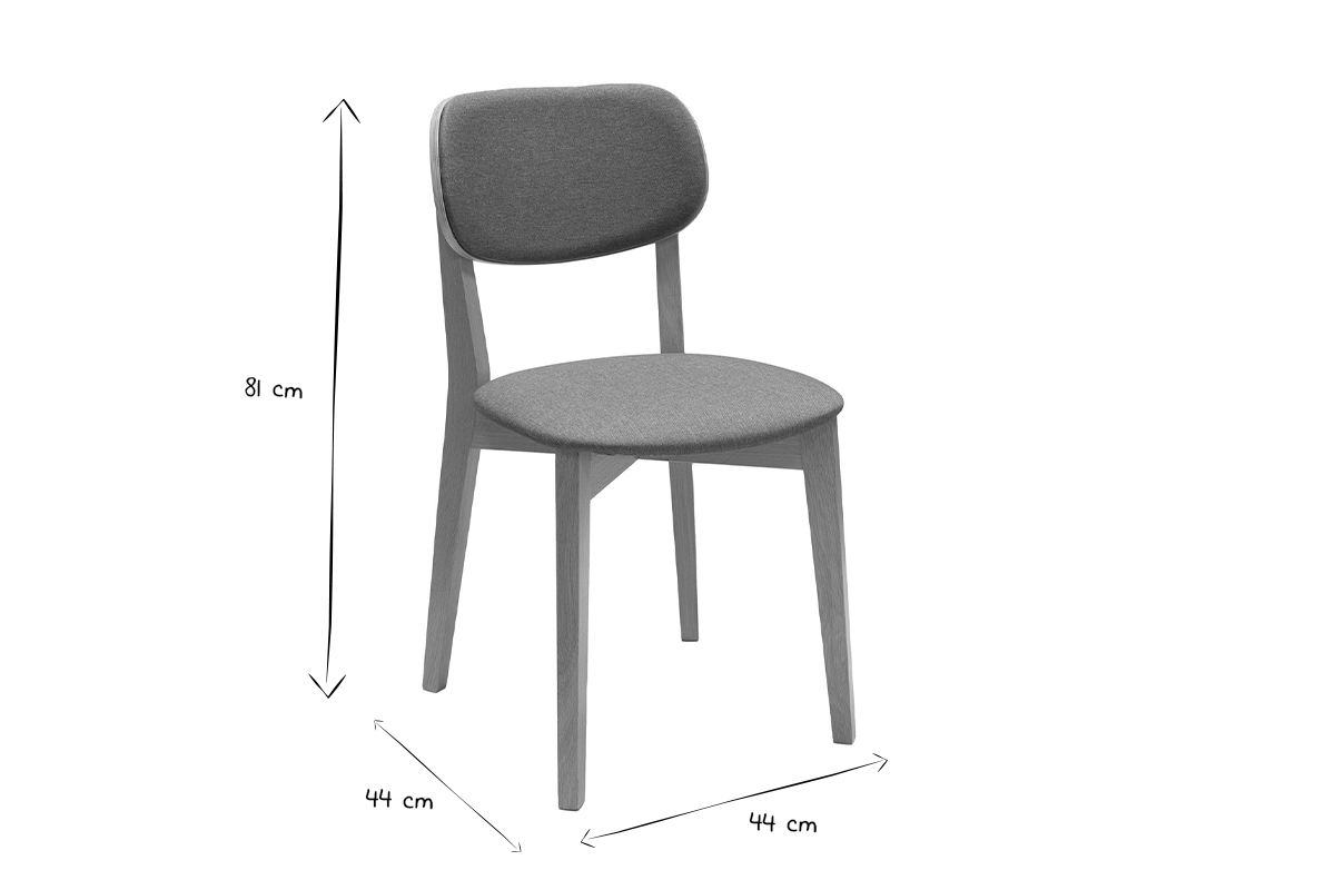 Set de 2 sillas de madera clara de roble macizo y tela gris jaspeado DENIA