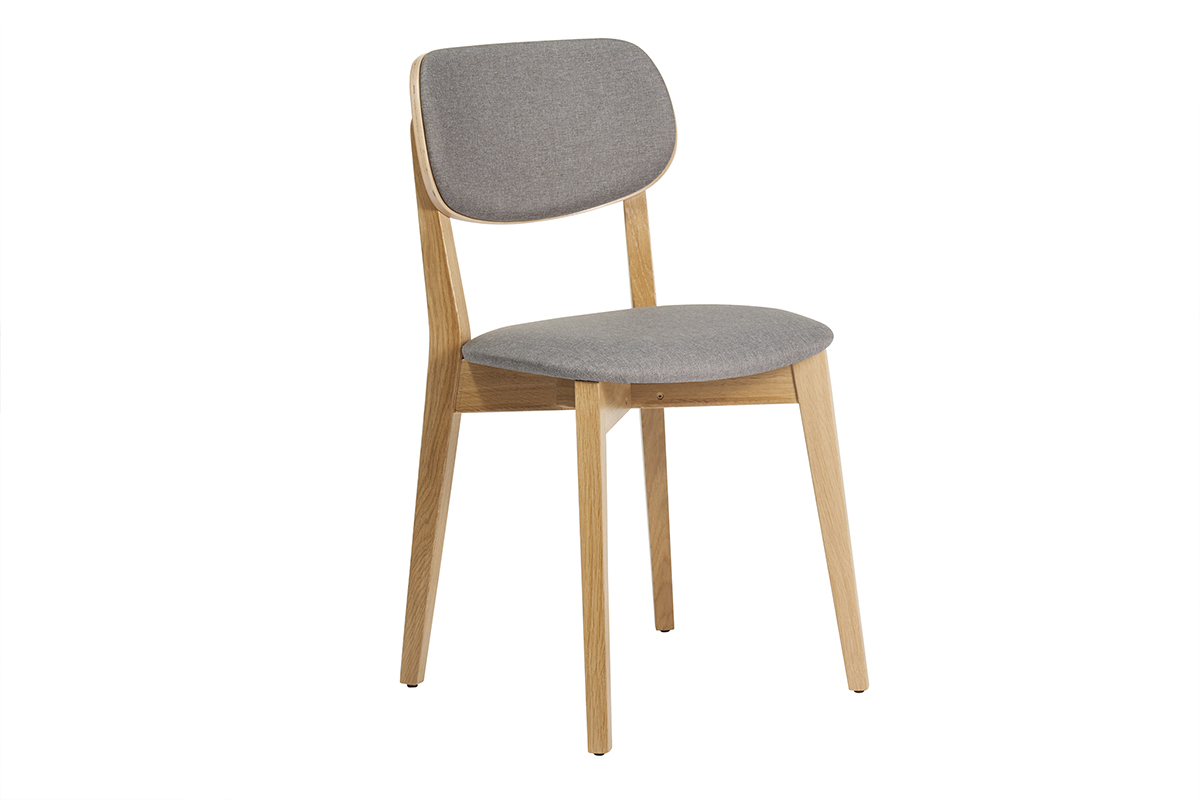 Set de 2 sillas de madera clara de roble macizo y tela gris jaspeado DENIA