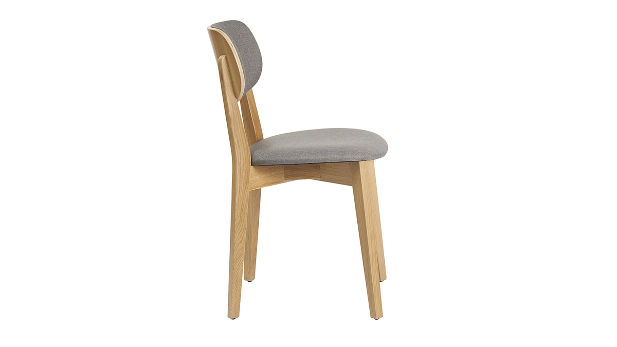 Set de 2 sillas de madera clara de roble macizo y tela gris jaspeado DENIA