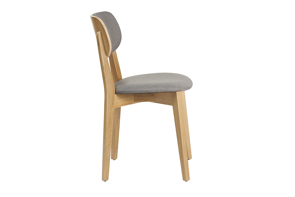 Set de 2 sillas de madera clara de roble macizo y tela gris jaspeado DENIA