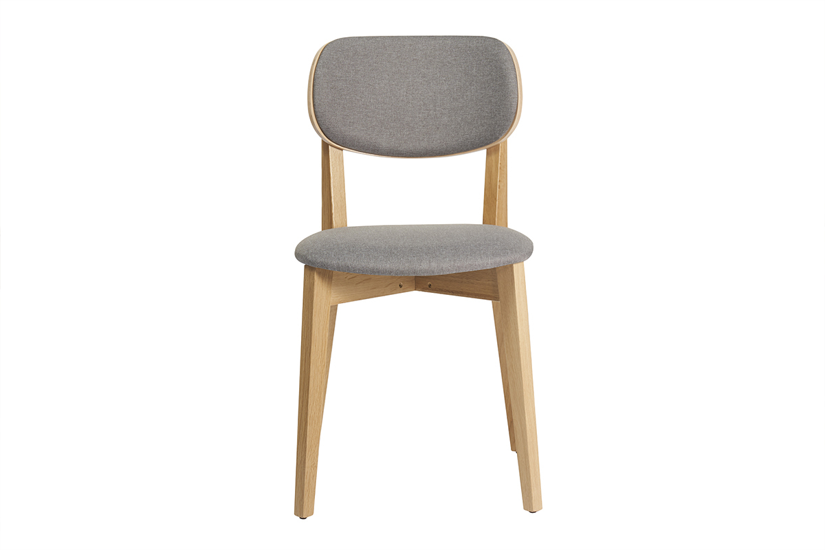 Set de 2 sillas de madera clara de roble macizo y tela gris jaspeado DENIA
