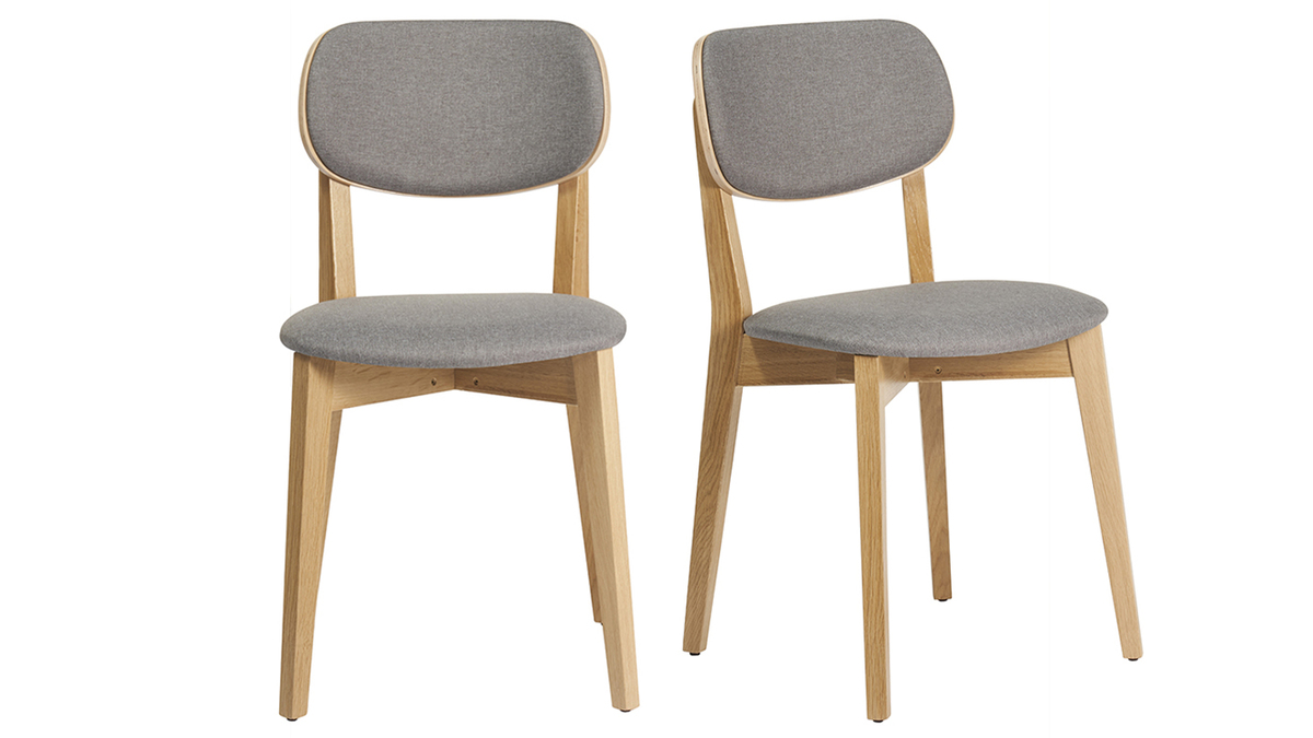 Set de 2 sillas de madera clara de roble macizo y tela gris jaspeado DENIA