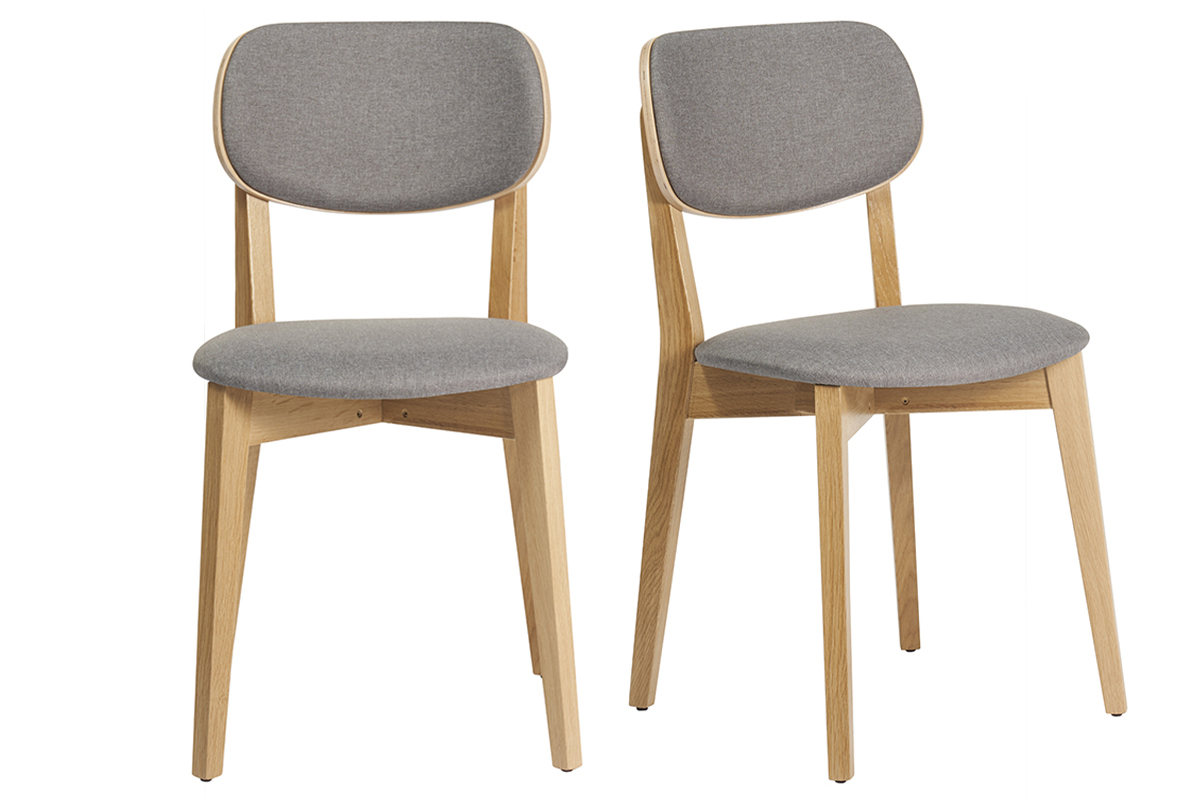 Set de 2 sillas de madera clara de roble macizo y tela gris jaspeado DENIA