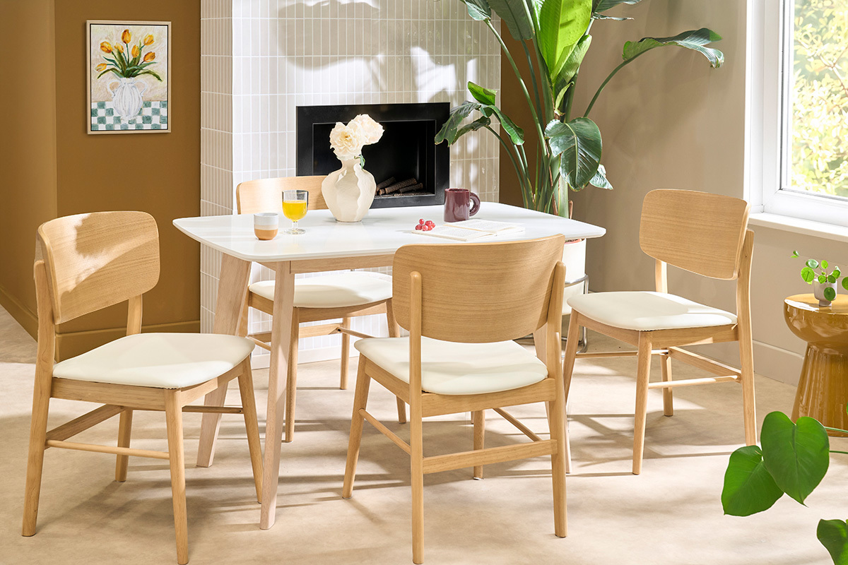 Set de 2�sillas de madera clara y blanco SHELDON