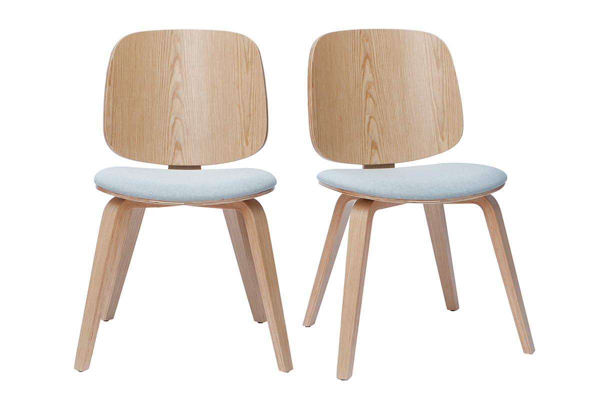 Set de 2sillas de madera clara y tela gris clara BECK